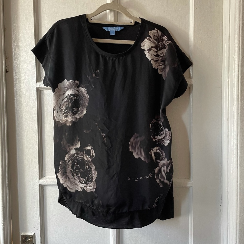 Black rose print silky top